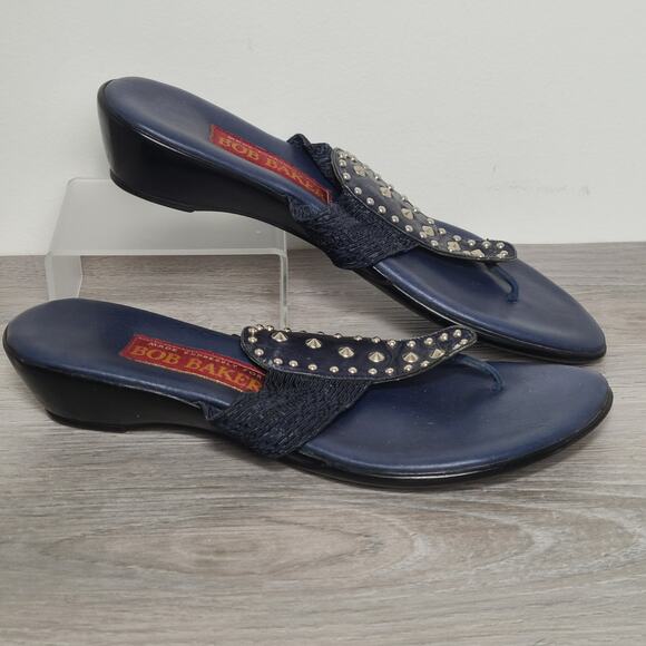 Bob Baker Exclusive Women's Sandals Kitten Heel Blue Gold Accent Size 7 - Picture 3 of 6